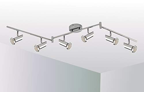 Trango 6-flammig 2000-068 LED Wohnzimmer Lampe *MIA* in Chrom-Optik inkl. 6x 3 Watt GU10 LED Leuchtmittel I Deckenlampe I Deckenstrahler I Deckenleuchte I Schlafzimmer Leuchte schwenkbar und drehbar von Trango