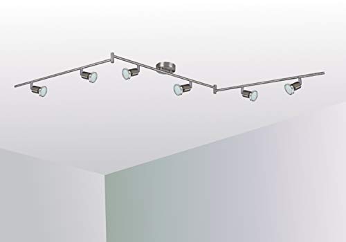 Trango 6-flammig 2935-062 LED Deckenleuchte *FINNO* in Edelstahl-Optik inkl. 6x 3 Watt GU10 LED Leuchtmittel I Deckenlampe I Deckenstrahler I Deckenspots I Wohnzimmer Lampe schwenkbar und drehbar von Trango