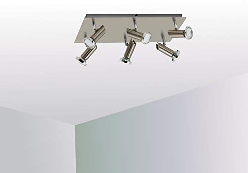 Trango 6-flammig 3093SD LED Deckenleuchte *JACK* in Edelstahl-Optik inkl. 6x 5 W 3-Stufen dimmbar GU10 LED Leuchtmittel Deckenlampe, Deckenstrahler, Deckenspot, Wohnzimmer Lampe schwenkbar & drehbar von Trango