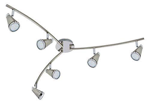 Trango 6-flammig LED Deckenleuchte 2992-62SD in Nickel matt incl. 6x 5 W 3-Stufen dimmbaren LED Leuchtmittel - Bad Lampe, Deckenlampe, Deckenstrahler, Deckenspot, Wohnzimmer Lampe schwenkbar von Trango