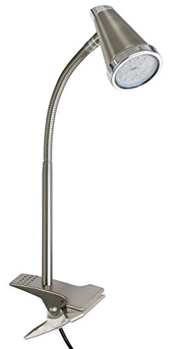 Trango 6612 Klemmleuchte - Tischlampe - Leseleuchte - Clip Lampe in Nickel matt mit Deko-Chrom Ring, Klemmspot - Nachtlicht - Schreibtischlampe inkl. 1x 5 Watt GU10 3000K warmweiß LED Leuchtmittel von Trango