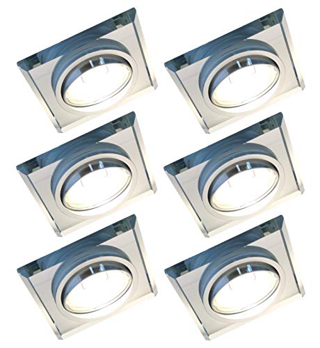 Trango 6er Pack 6729S-06M36K Einbaustrahler aus Glas handgschliffen inkl. 6x Farbtemperatur steuerbar LED Modul 3000K/4000K/6000K LED Modul nur 3cm Einbautiefe Bad Dusche von Trango