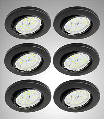 Trango 6er Pack Einbaustrahler 6729-065MOSD in matt schwarz rund inkl. 6x dimmbar LED Modul in 3 Stufen dimmbar nur 30mm Einbautiefe Deckenleuchte Einbauspots von Trango