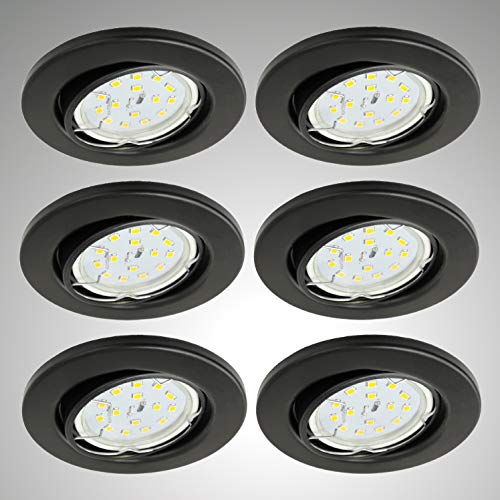 Trango 6er Pack Ultra flache LED Einbaustrahler, Einbauleuchte, Deckenlampe 6729-065MO in Matt Schwarz Rund incl. 6x LED Modul nur 30mm Einbautiefe Deckenleuchte, Einbauspots Deckenpampe von Trango