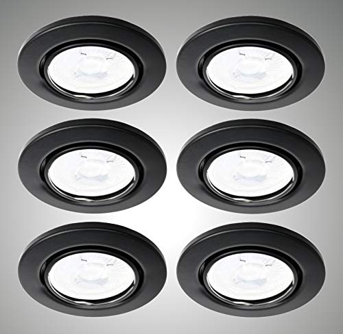 Trango 6er Set 6729-065MCOB LED Einbaustrahler in Schwarz matt schwenkbar inkl. 6x 3000K warmweiß Ultra Flach LED Modul, Einbauspots, Deckenstrahler, Deckenlampe, Badleuchte, Deckenleuchte, Spots von Trango