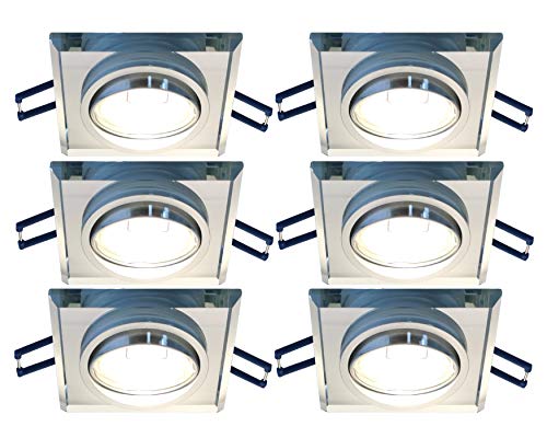 Trango 6er Set *CRYSTAL* LED Deckenstrahler 6729S-06M6KSD aus Glas handgeschliffen inkl. 3-Stufen dimmbar Ultra Flach LED Modul 6000K Tageslichtweiß Einbauleuchte Deckenleuchte Einbaustrahler von Trango