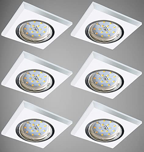 Trango 6er Set 6729(S)-06-5WAK *CRYSTAL* LED Deckenstrahler aus satiniertem Glas & Alu inkl. 6x 5 Watt GU10 LED Leuchtmittel 3000K warmweiß Einbauleuchte, Einbaustrahler, Deckenleuchte, Badleuchte von Trango