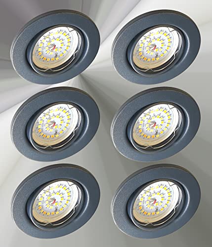 Trango 6er Set 6729-061M36K LED Einbaustrahler Anthrazit matt inkl. 6x 5 Watt CCT Farbtemperatur Steuerung 2700K-4000K-6500K LED Modul, Einbauleuchte, Einbauspot, Deckenleuchte, Downlight, Deckenlampe von Trango