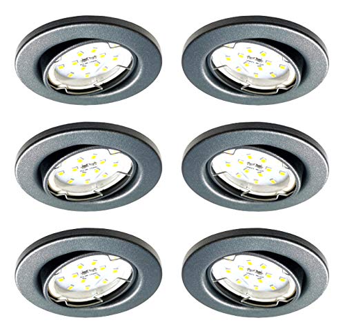 Trango 6er Set 6729-061MO LED Einbaustrahler in Anthrazit matt schwenkbar inkl. 6x 5 Watt 3000K warmweiß Ultra Flach LED Modul, Einbauspots, Deckenstrahler, Deckenlampe, Badleuchte, Deckenleuchte von Trango