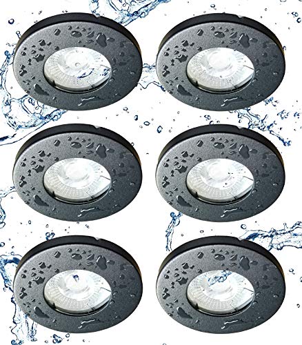 Trango 6er Set 6729IP65-061M6KSD IP65 LED Einbaustrahler in matt Anthrazit inkl. 6x 5 W 3-Stufen dimmbar 6000K kaltweiß Ultra Flach LED Modul, außen Einbauspots, Bad Deckenstrahler Deckenlampe von Trango