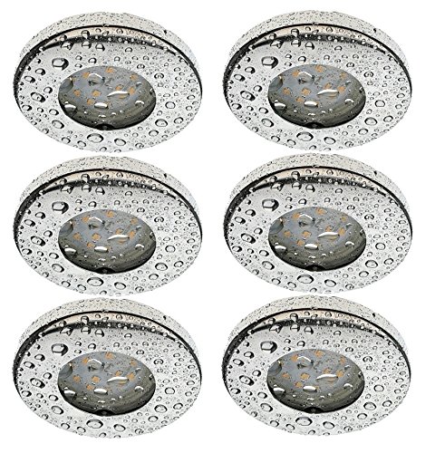 Trango 6er Set 6729IP65-068MOSD IP65 LED Einbaustrahler aus Edelstahl poliert inkl. 6x 5 W 3-Stufen dimmbar 3000K warmweiß Ultra Flach LED Modul, Bad Einbauleuchte, Deckenstrahler, Deckenlampe von Trango