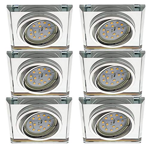 Trango 6er Set *CRYSTAL* Deckenstrahler 6729S-06GUSD aus Glas handgeschliffen inkl. 6x 3-Stufen dimmbar GU10 LED Leuchtmittel 3000K warmweiß, Einbauleuchte, Einbauspot, Deckenleuchte von Trango