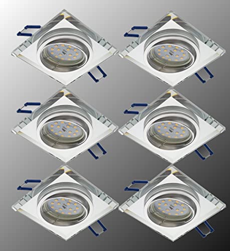 Trango 6er Set LED Einbaustrahler 6729S-06MO Einbauleuchten, Deckenstrahler, Strahler aus Glas & Alu inkl. 6x 5 Watt LED Modul Ultra flach Deckenspots, Einbauspots, Spots von Trango