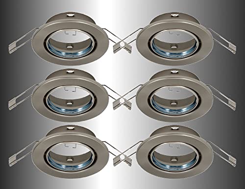 Trango 6er Set Einbaustrahler 6729-062AK in Rund Edelstahl-Optik Deckenstrahler Badleuchte inkl. 6x GU10 Fassung 230V geeignet für LED & Halogen Leuchtmittel mit 50mm Ø Einbauleuchte Deckenlampe Trango 6er Set Einbaustrahler 6729-062AK in Rund Edelstahl-Optik Deckenstrahler Badleuchte inkl. 6x GU10 Fassung 230V geeignet für LED & Halogen Leuchtmittel mit 50mm Ø Einbauleuchte Deckenlampe von Trango