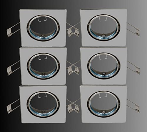 Trango 6er Set Einbaustrahler 6729-068SAK in eckig Chrom-Optik Deckenstrahler Badleuchte Strahler incl. 6x GU10 Fassung 230V geeignet für LED & Halogen Leuchtmittel mit 50mm Durchmesser Einbauleuchte von Trango
