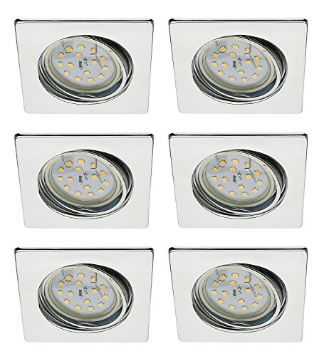 Trango 6er Set Einbaustrahler 6729-068SMO in Chrom Eckig Einbauleuchten Deckenspots Deckenstrahler Einbauspots Strahler inkl. 6x 5 Watt LED Modul Ultra Flach nur 3cm Einbautiefe 3000K warmweiß von Trango