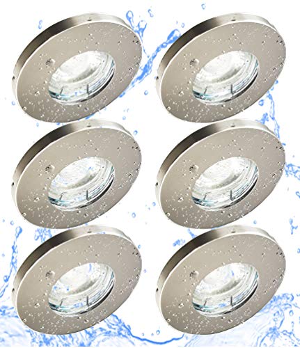 Trango 6er Set IP44 LED Einbaustrahler 6729IP-068M6KSD aus Edelstahl poliert incl. 6x 6000K Tageslicht Weiß (kaltweiß) dimmbar Ultra Flach LED Modul für Bad, Dusche, Einbauleuchte, Deckenlampe von Trango