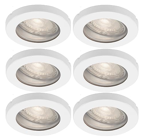 Trango 6er Set IP44 LED Einbaustrahler 6729IP-066M6KSD in Weiß matt incl. 6x 6000K Tageslicht Weiß (kaltweiß) dimmbar Ultra Flach LED Modul für Bad, Dusche, Einbauleuchte, Deckenstrahler, Deckenlampe von Trango