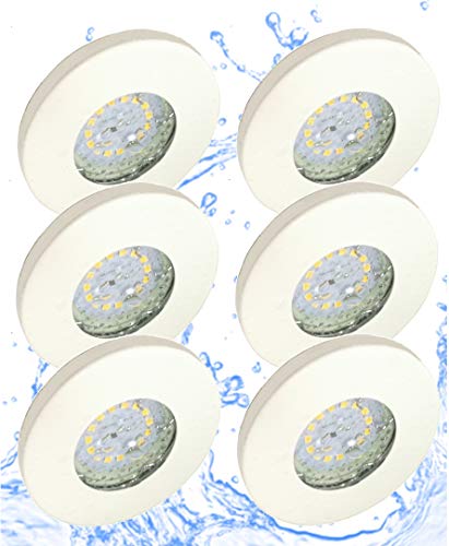 Trango 6er Set IP44 dimmbare LED Einbaustrahler in Weiß Rund 6729IP-066GUSD inkl. 6x dimmbar LED Leuchtmittel für Bad, Dusche, Einbauleuchten, Deckenstrahler, Deckenspots, Spots von Trango