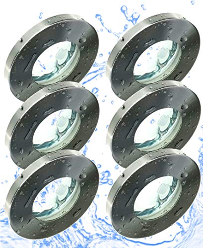 Trango 6er Set 6729IP65-062-AK Einbaustrahler IP65 aus Edelstahl gebürstet Badleuchte, Einbauleuchte, Einbauspots, Deckenleuchte inkl. 6x GU10 Fassung für Bad, Außen, Feuchtraum ohne Leuchtmittel von Trango