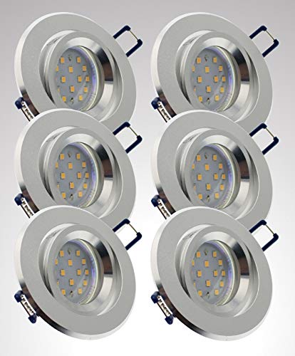 Trango 6er Set LED Einbauleuchten 6737R-06MO Einbaustrahler I Spots aus rostfreiem Aluminium incl. 6x LED Modul nur 30mm Einbautiefe I Einbauspots I Deckenspots von Trango