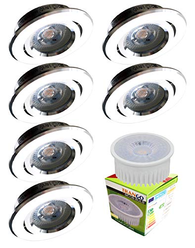 Trango 6er Set LED Einbaustrahler 3000K warmweiß 6737R-06MCOBSD incl. 6x 3 Stufen dimmbar 5 Watt LED Modul Ultra flach nur 30mm Einbautiefe Einbauleuchte, Deckenleuchte, Badleuchte aus Alu in Rund Trango 6er Set LED Einbaustrahler 3000K warmweiß 6737R-06MCOBSD incl. 6x 3 Stufen dimmbar 5 Watt LED Modul Ultra flach nur 30mm Einbautiefe Einbauleuchte, Deckenleuchte, Badleuchte aus Alu in Rund von Trango