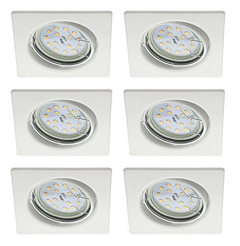 Trango 6er Set LED Einbaustrahler 6729-066SMO in Weiß Einbauleuchte I Deckenspots I Deckenstrahler I Einbauspots I Strahler inkl. 6x 5.0 Watt LED Modul Ultra Flach nur 3cm Einbautiefe von Trango