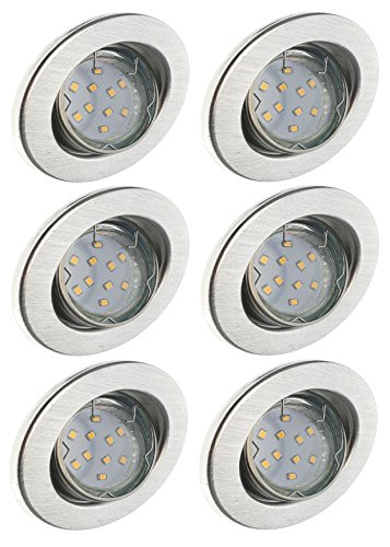 Trango 6er Set LED Einbaustrahler 6729-069B Einbauleuchten Deckenstrahler aus rostfreiem Aluminum inkl. 6x GU10 LED Leuchtmittel schwenkbar direkt 230V von Trango