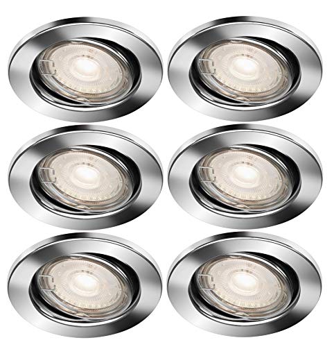 Trango 6er Set LED Einbaustrahler in Chrom Rund 6729-068MCOB Bad Einbauleuchte, Deckenstrahler, Einbauspots, Deckenlampe, Spots incl. 6x 5 Watt LED Modul Ultra Flach nur 3cm Einbautiefe von Trango