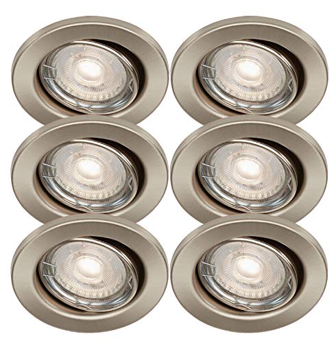 Trango 6er Set LED Einbaustrahler in Nickel Matt Rund 6729-062MCOB Bad Einbauleuchte, Deckenstrahler, Einbauspots, Deckenlampe, Spots incl. 6x 5 Watt LED Modul Ultra Flach nur 3cm Einbautiefe von Trango