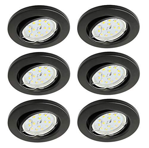 Trango 6er Set LED Einbaustrahler in Schwarz 6729-065-5W Einbauleuchten I Deckenstrahler inkl. 6x 3000K warmweiß GU10 LED Leuchtmittel Deckenspots I Spots I Einbauleuchte von Trango