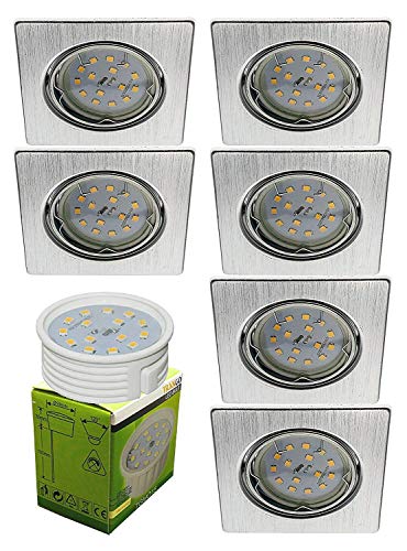 Trango 6er Set 6729-069SMO Einbaustrahler aus ALU gebürstet in Eckig Bad Einbauleuchten, Deckenspot, Deckenstrahler, Einbauspots, Deckenlampe incl. 6x 5 W LED Modul Ultra Flach nur 3cm Einbautiefe von Trango