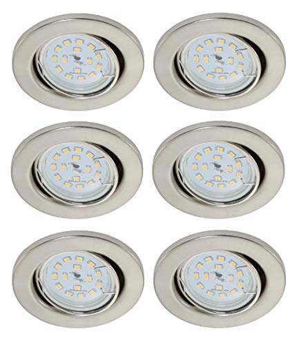 Trango 6er Set 6729-062MO LED Einbaustrahler in Edelstahl-Optik schwenkbar inkl. 6x 3000K warmweiß Ultra Flach LED Modul, Einbauspots, Deckenstrahler, Deckenlampe, Badleuchte, Wohnzimmer Deckenleuchte von Trango