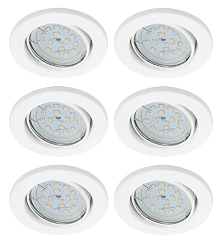 Trango 6er Pack Einbaustrahler 6729-066MO Einbauleuchte, Deckenlampe in Weiß Rund inkl. 6x LED Modul nur 30mm Einbautiefe Deckenleuchte, Einbauspots Deckenpampe von Trango