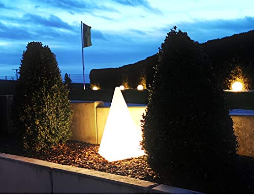 Trango 7231L IP65 LED Leucht-Figur *PYRAMIDE* inkl. 1x 7 Watt E27 LED Leuchtmittel Gartenlampe in weiß 64cm hoch inkl. ca. 5 Meter Zuleitungskabel, Wegbeleuchtung, Außenleuchte, Gartenstrahler von Trango