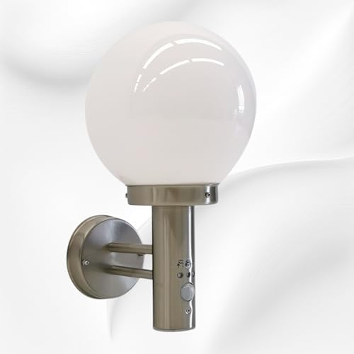 Trango 8005-PIRL LED IP44 Sensor Außenleuchte inkl. 1x E27 LED Leuchtmittel 3000K warmweiß *BO* Wandleuchte mit Bewegungsmelder Sensor aus Edelstahl und Kunststoff, Wegbeleuchtung, Wandlampe von Trango