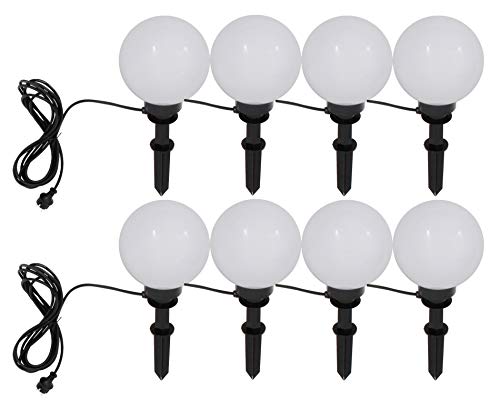 Trango 8er Set 200B LED Gartenkugel in 20cm Durchmesser Weiß IP44 *GARDEN* inkl. je 1x E27 LED Leuchtmittel 3000K warmweiß & 5m Zuleitungskabel Kugelleuchte Gartenleuchte Außenleuchte Wegbeleuchtung von Trango