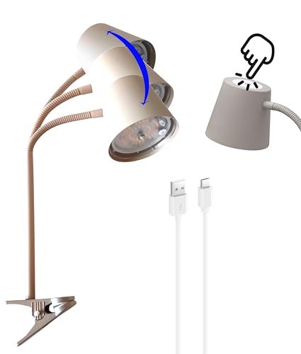 Trango LED Cliplampe 2017-22B Beige – Kabellos, Akku, 6W, 2700K Warmweiß, Touch Dimmbar, IP44 Wassergeschützt, Aufladbar, Klemmleuchte für Schlafzimmer, Lesen, Camping, Garten, Tischlampe von Trango