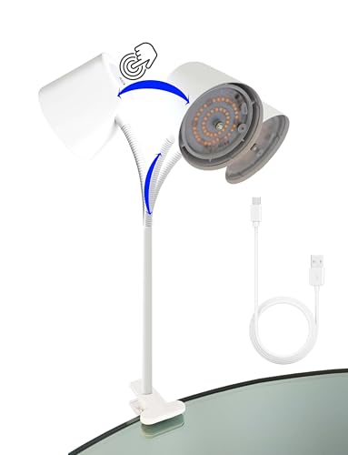 Trango Kabellos Akku LED Cliplampe 2017-22W in Weiß Touch stufenlos dimmbar 6 Watt 2700K warmweiß IP44 Wasser geschützt Aufladbar Klemmleuchte für Schlafzimmer Leseleuchte Camping Garten Tischlampe von Trango