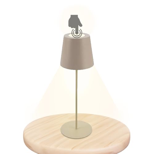 Trango Beige LED Tischlampe IP44 Spritzwassergeschützt 2017-03C kabellos & Touch stufenlos dimmbar 3 Watt 2700K warmweiß Schlafzimmer Garten Restaurant Bar Terrasse Camping Tischleuchte Akku aufladbar von Trango