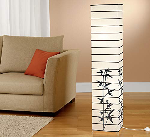 Trango Design Stehlampe 1212L *JAPAN* inkl. 2x 5 Watt LED Leuchtmittel warmweiß Reispapierlampe *HANDMADE* mit Deko-Stäben & Bambus- Motiv in Eckig I Höhe: ca. 125cm I Wohnraumlampe I Stehleuchte von Trango