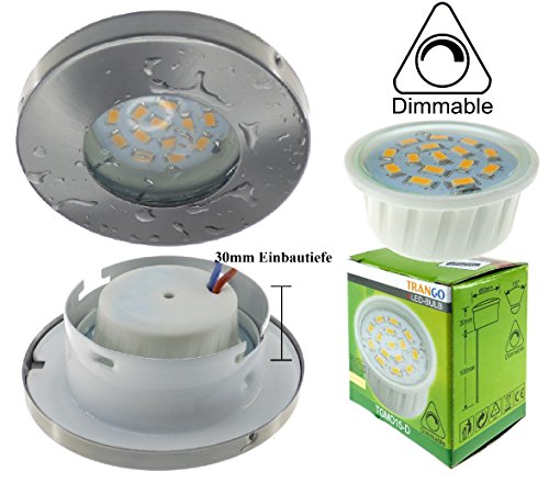 Trango 3er Set IP65 Einbaustrahler 6729IP65-032MCSD-C in Nickel matt inkl. 3x 5W mit je 75cm Kabel 3-Stufen dimmbar LED Modul 3000K warmweiß Dusche, Bad Einbauleuchte, Deckenstrahler, Deckenlampe Trango 3er Set IP65 Einbaustrahler 6729IP65-032MCSD-C in Nickel matt inkl. 3x 5W mit je 75cm Kabel 3-Stufen dimmbar LED Modul 3000K warmweiß Dusche, Bad Einbauleuchte, Deckenstrahler, Deckenlampe von Trango