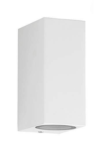 Trango IP44 Up & Down Light aus Aluminium Druckguß in Eckig Weiß, Wandleuchte, Wandstrahler 8011-SW Außenleuchte Außenlampe Wandlampe, Außenstrahler geeignet für 2x GU10 LED (ohne Leuchtmittel) von Trango