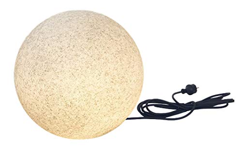 Trango 1er Set 200GB LED Kugel Granitstein-Optik Gartenkugel IP65 Kugelleuchte in 20cm Durchmesser incl. je 1x E27 LED Leuchtmittel mit je 5 Meter Kabel, Kugellampe, Gartenleuchte, Außenlampe von Trango