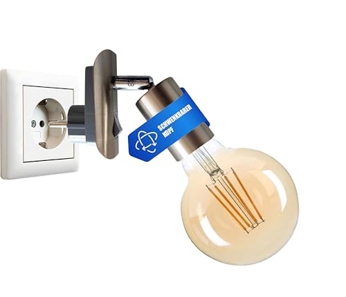 Trango Nachtlicht 11-060A Nickel matt Nachtlampe inkl. 1x 4 Watt 2700K LED Leuchtmittel mit Kippschalter AN/AUS Orientierungslicht Nachtlicht Steckerlicht von Trango