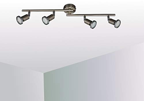Trango 4-flammig 2935-042 LED Deckenleuchte *FINNO* in Edelstahl-Optik inkl. 4x 3 Watt GU10 LED Leuchtmittel I Deckenlampe I Deckenstrahler I Deckenspots I Wohnzimmer Lampe schwenkbar und drehbar von Trango