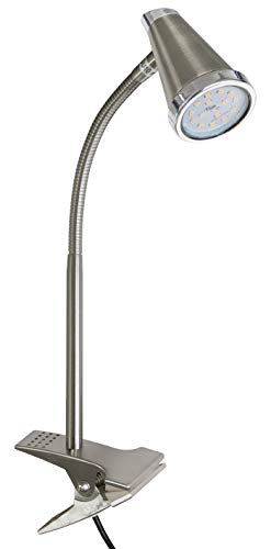 Trango LED Klemmleuchte 6612 Tischleuchte, Leseleuchte, Clip Lampe in Nickel matt incl. 1x warmweiß GU10 LED Leuchtmittel 5 Watt - 400 Lumen ideal Nageldesign, Nagelstudio, Kosmetikstudio von Trango