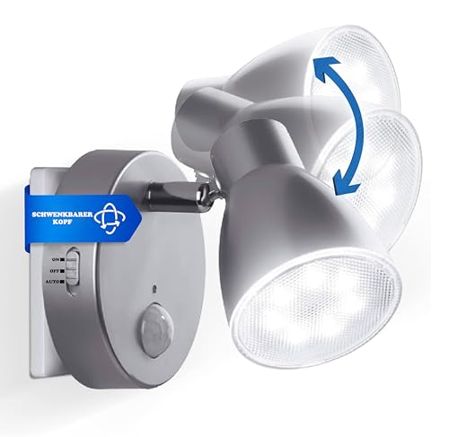 Trango LED Sensor Nachtlicht 2635-014 *MILO* mit Bewegungssensor & Automatikfunktion in Silber Sicherheitslicht direkt 230V Steckdose Lampe, Wandlampe, Nachtlampe, Steckdosenlicht von Trango