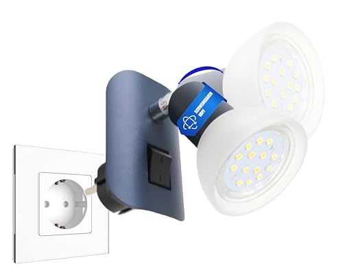 Trango LED Steckdose Lampe 11-045 in Anthrazit matt mit Glasschirm, Steckdoese Nachtlicht inkl. 1x GU10 LED Leuchtmittel 3000K warmweiß & Ein-/Aus-Schalter Steckdose Treppenlicht, Steckdosenlicht von Trango