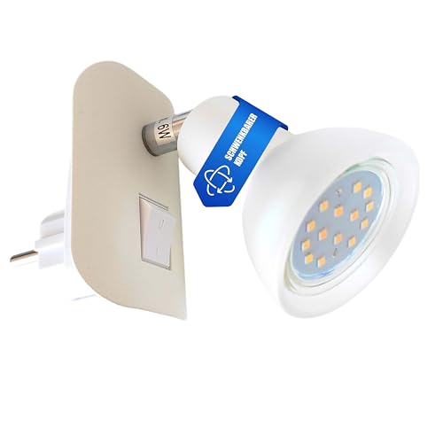 Trango LED Steckerleuchte 11-046 in Weiß matt mit Glas-Lampenschirm, Stecker-Nachtlicht inkl. 1x GU10 LED Leuchtmittel 3000K warmweiß & Ein-/Aus-Schalter Leselampe, Küchenlampe von Trango